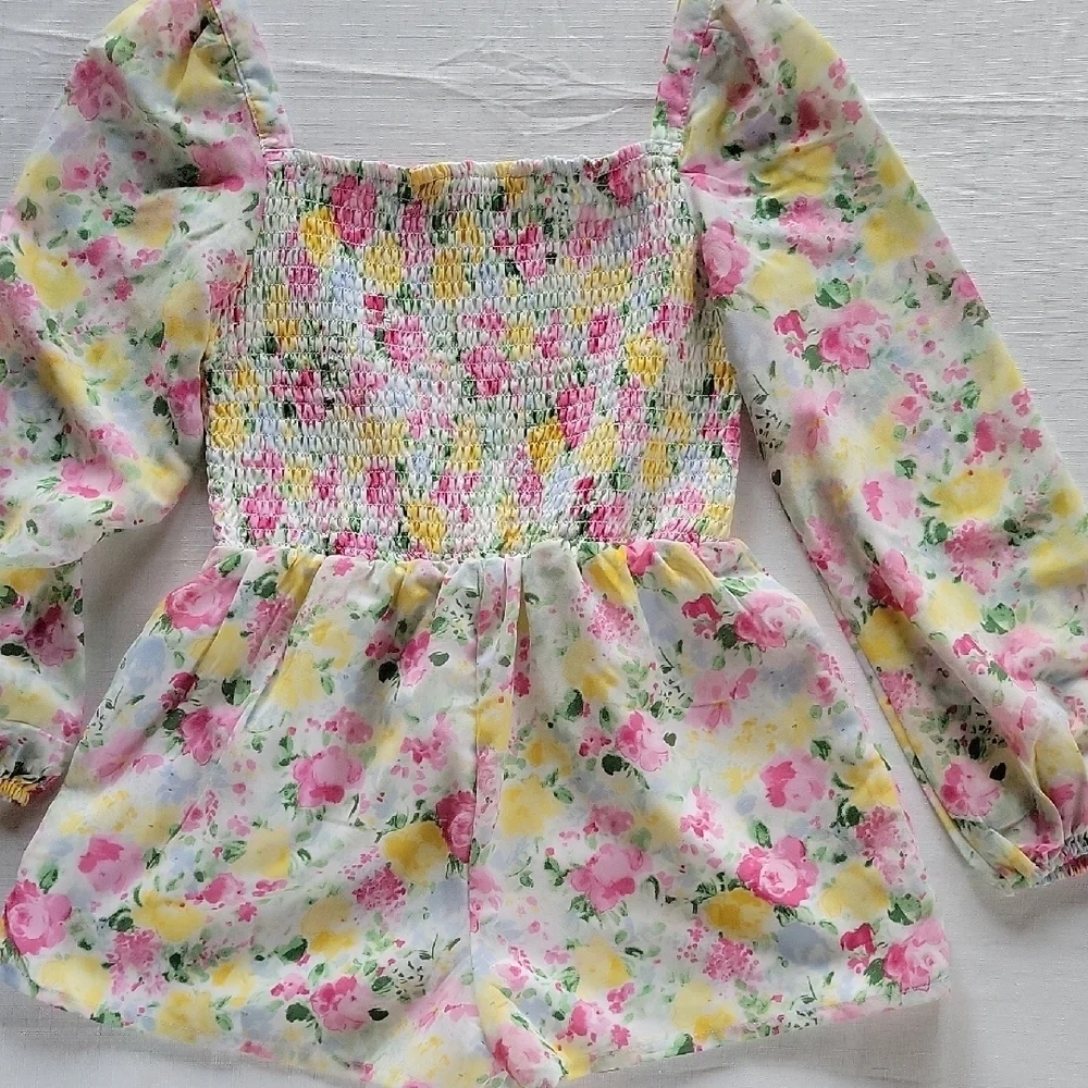 Janie and Jack Girls Floral Textured Romper Zise 8